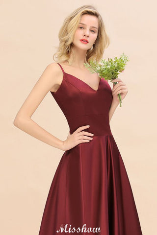 Burgundy Evening Maxi Dress Charming V-Neck Backless Wedding Party Dress