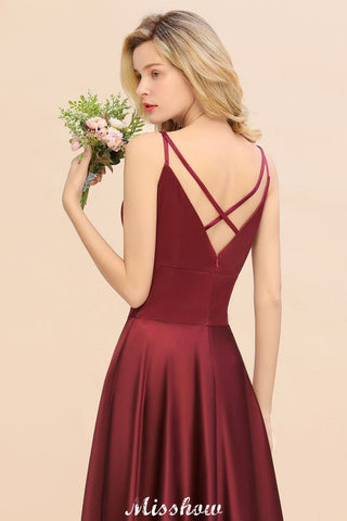 Burgundy Evening Maxi Dress Charming V-Neck Backless Wedding Party Dress