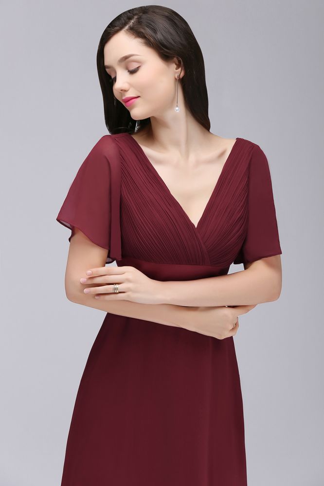 Burgundy Floor-length A-line Chiffon Prom Dress
