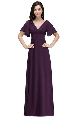 Burgundy Floor-length A-line Chiffon Prom Dress