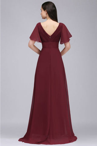 Burgundy Floor-length A-line Chiffon Prom Dress