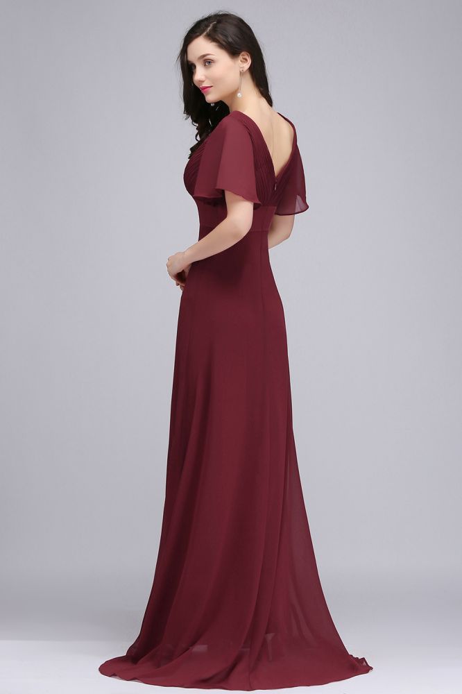 Burgundy Floor-length A-line Chiffon Prom Dress