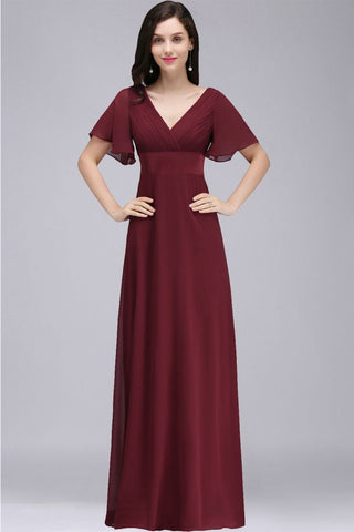 Burgundy Floor-length A-line Chiffon Prom Dress