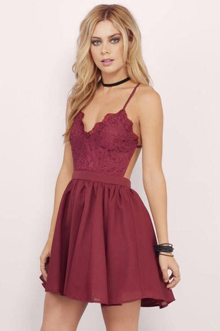 Burgundy Homecoming Dress Spaghetti Straps A-line Lace Short Prom Dress PD356