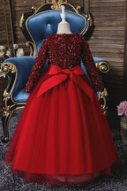 Robes de demoiselle d'honneur bordeaux à manches longues en tulle et sequins