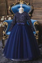 Robes de demoiselle d'honneur bordeaux à manches longues en tulle et sequins