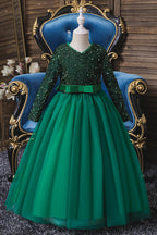 Robes de demoiselle d'honneur bordeaux à manches longues en tulle et sequins
