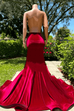 Burgundy One Shoulder Long Sleeve Mermaid Prom Dresses With Appliques
