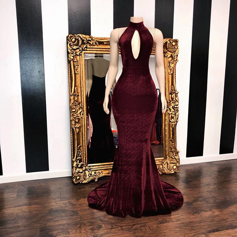 Burgundy Velvet Mermaid Long Evening Gowns
