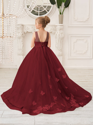 Elegante vestido de princesa sin mangas de tul para niña de las flores, corte en A 