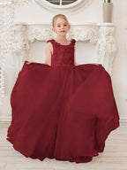 Elegante vestido blanco de tul para niña de las flores con cola corta 