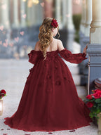 Vestidos de princesa con flores en 3D para niña 