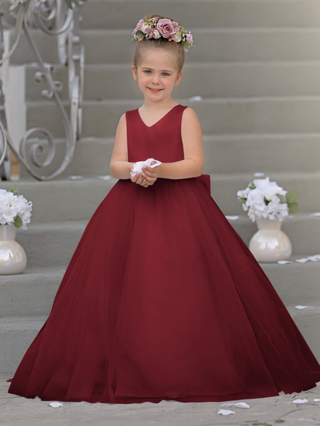 Robe de demoiselle d'honneur intemporelle en satin et tulle, coupe trapèze, sans manches 