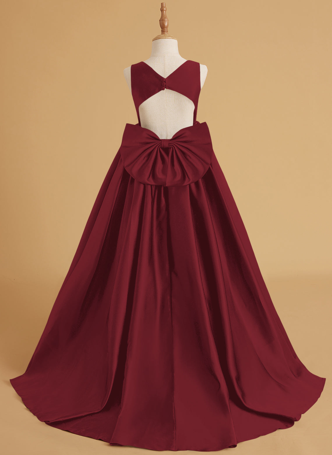 Vestido de princesa de satén con cola para niña de las flores 