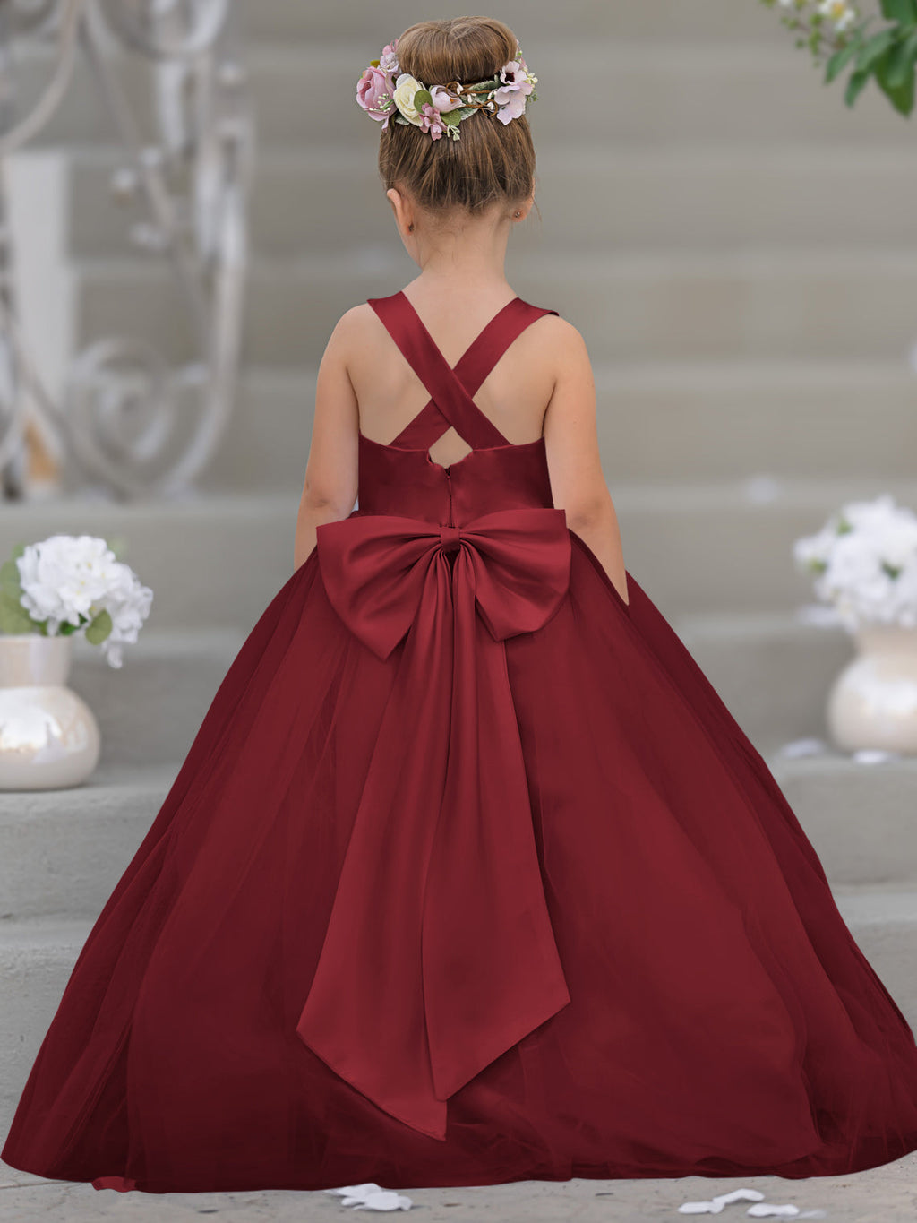 Robe de demoiselle d'honneur intemporelle en satin et tulle, coupe trapèze, sans manches 