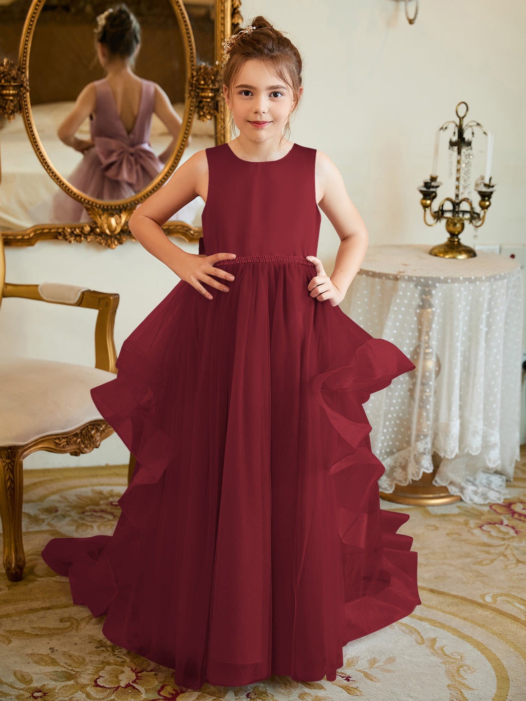 Vestido de princesa/vestido de princesa de satén y tul para niña de las flores 
