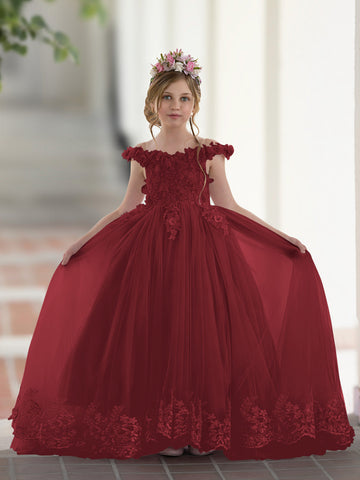 Vestido de gala/princesa rosa con cola de encaje para cumpleaños 