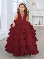 Vestido de princesa rosa perla sin mangas para niña de las flores con lazo de tul 