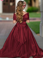Robe de bal princesse élégante en satin ivoire avec traîne et nœud pour demoiselles d'honneur 