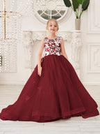 Elegante vestido de princesa sin mangas de tul para niña de las flores, corte en A 