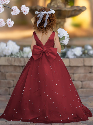 Elegante vestido de princesa de satén y tul para niña de las flores 