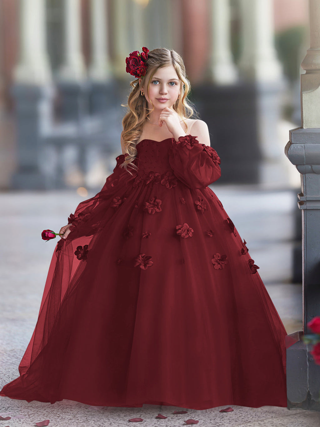 Vestidos de princesa con flores en 3D para niña 