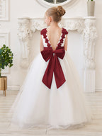 Vestido de princesa/de princesa con flores 3D de tul hasta el suelo, color marfil, para niña de las flores 