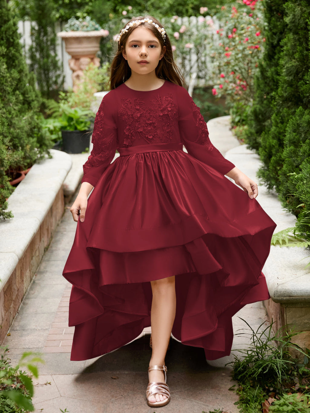 Vestido asimétrico de satén de corte A para niña de las flores