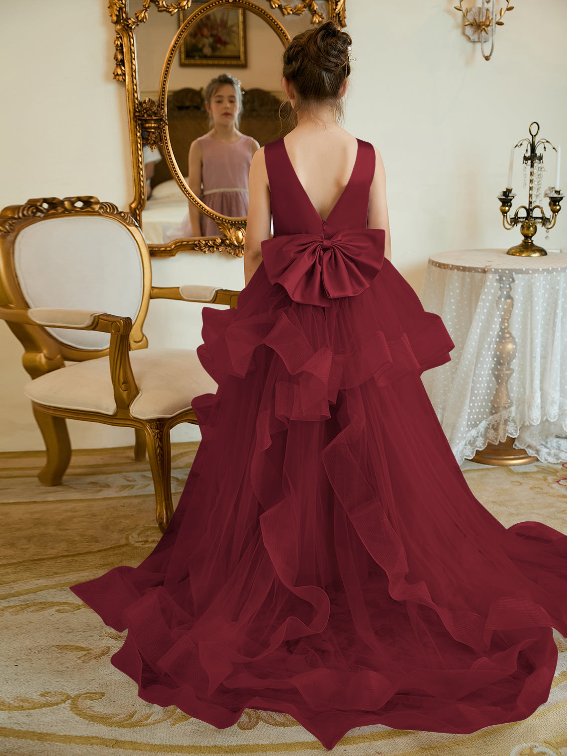Vestido de princesa/vestido de princesa de satén y tul para niña de las flores 