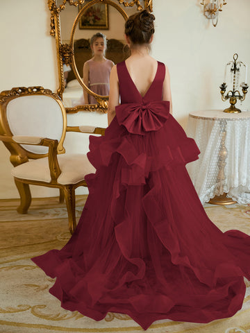 Vestido de princesa/vestido de princesa de satén y tul para niña de las flores 