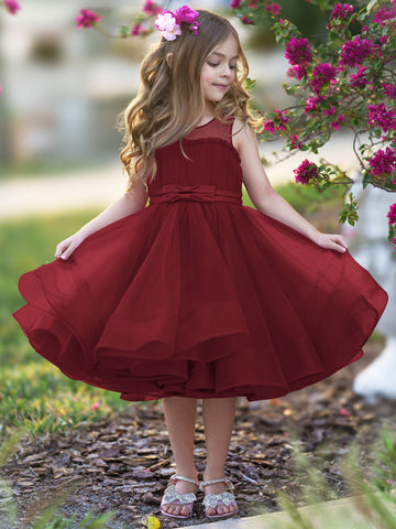 Vestido de princesa/vestido de tul hasta la rodilla para niña de las flores 