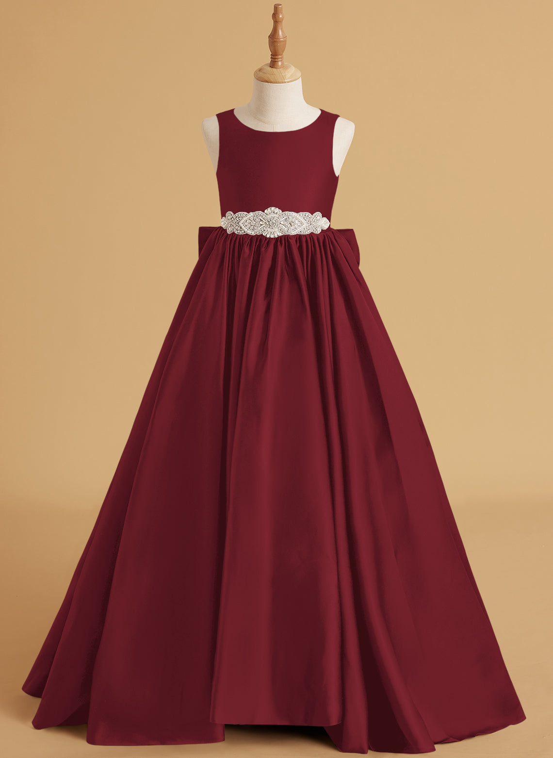 Vestido de princesa de satén con cola para niña de las flores 