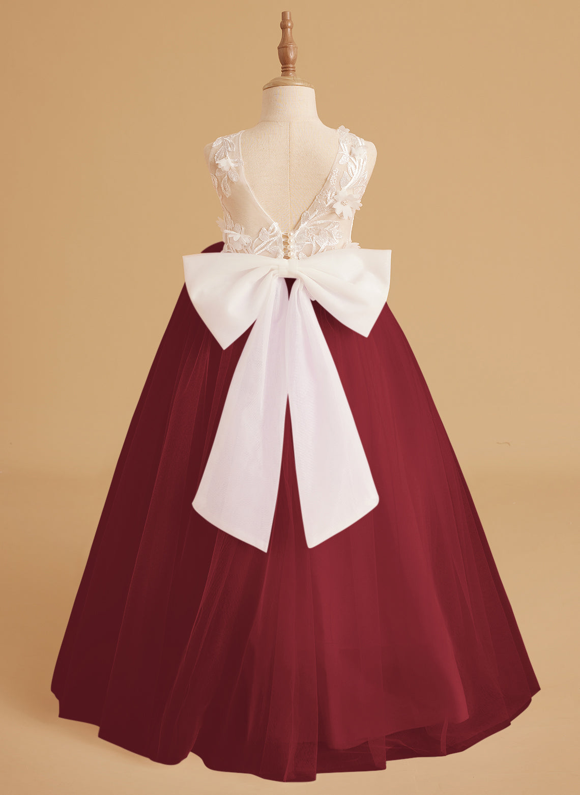 Vestido de niña de las flores sin mangas de encaje y tul con cuentas, estilo princesa de ensueño 
