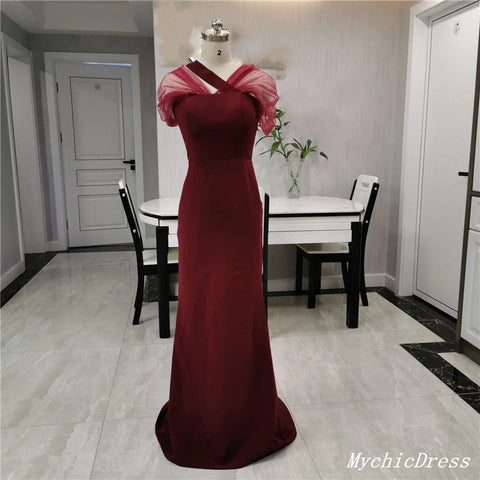 Unique Satin Bridesmaid Dresses Mermaid Long Wedding Guest Dress