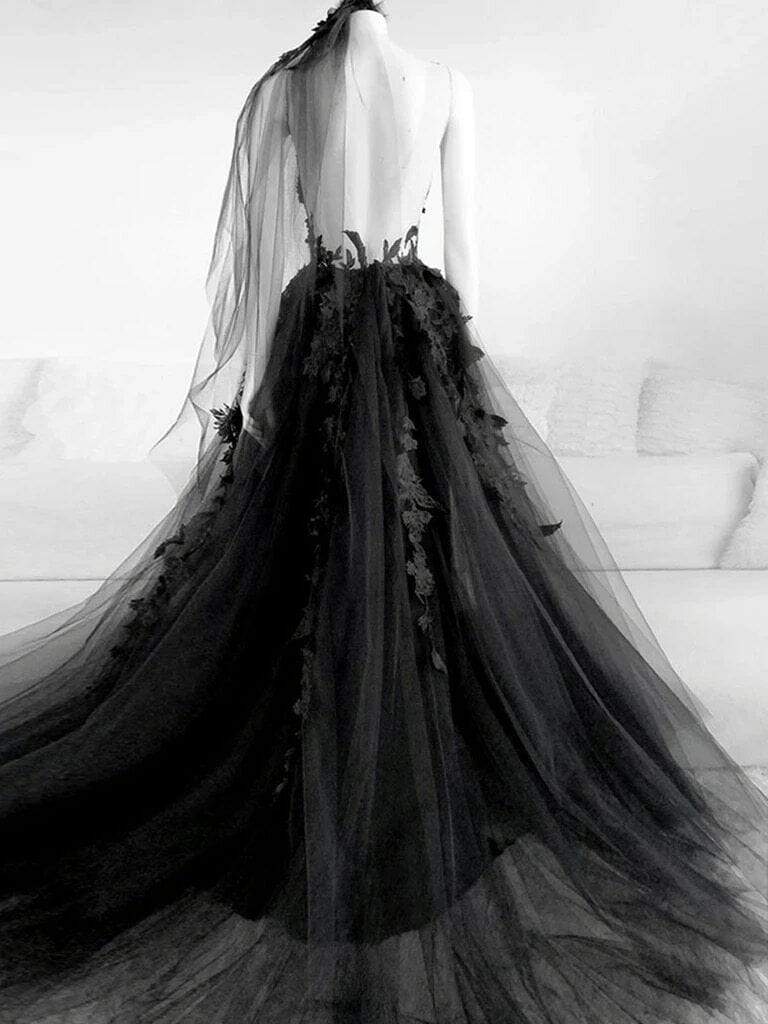 Gothic Vintage Black Wedding Dress