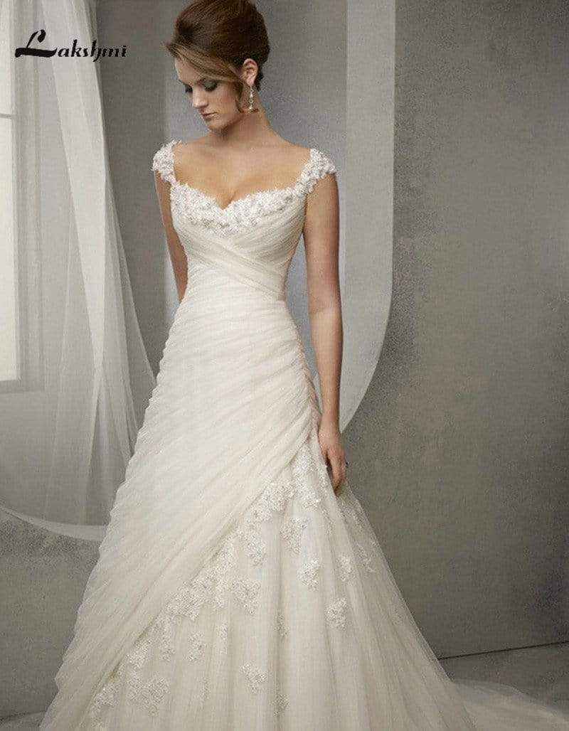 Baoleely Wedding Dress Elegant Princess Capped Sleeves Wedding Dresses  Sweetheart A-line Appliques