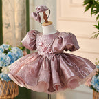 Vestido de fiesta de primer cumpleaños para niña, de jacquard hasta la rodilla 