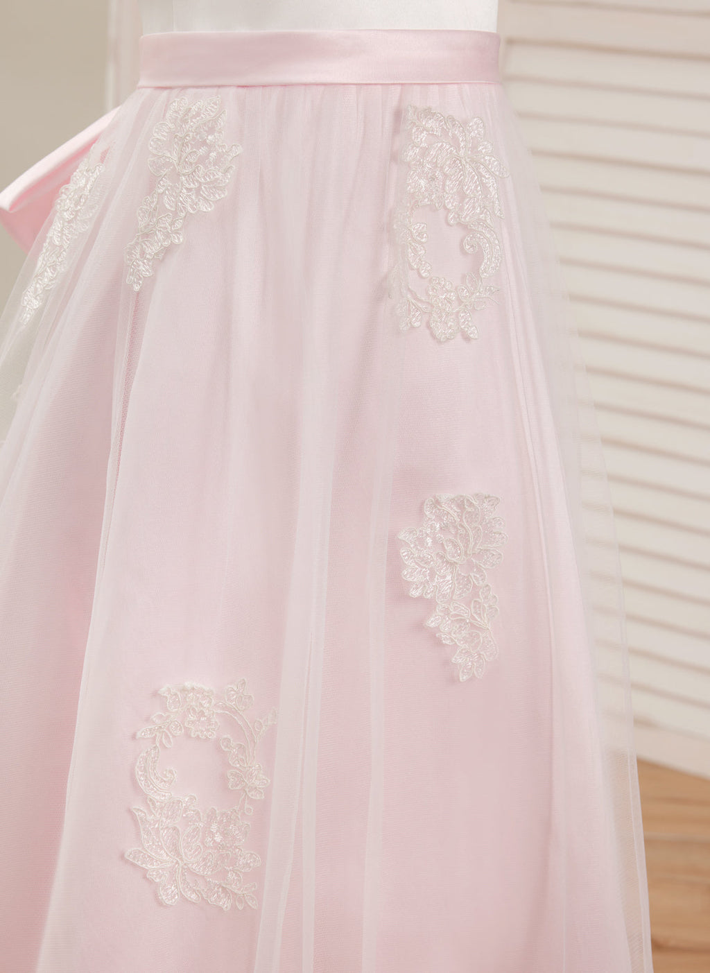Vestido rosa de corte A, largo hasta el tobillo, de tul satinado (2003227111) 