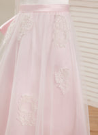 Vestido rosa de corte A, largo hasta el tobillo, de tul satinado (2003227111) 