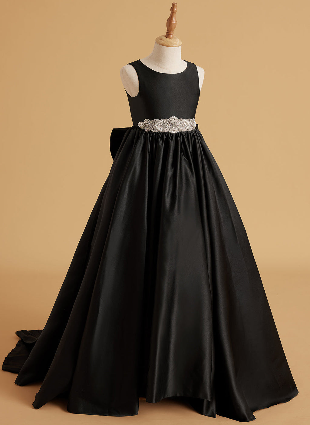Vestido de princesa de satén con cola para niña de las flores 