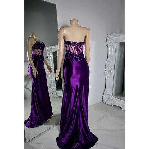Elegant & Luxurious Scoop Sleeveless Sheath Side Slit Lace Evening Prom Dress