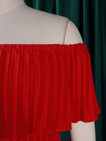 Vestidos de noche cruzados plisados ​​de color liso con hombros descubiertos 