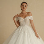 Robe de mariée princesse ivoire ornée de perles, épaules dénudées, sans manches, à paillettes, style bal de princesse 