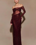 Robe de bal élégante à une épaule ornée de strass 