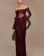 Robe de bal élégante à une épaule ornée de strass 