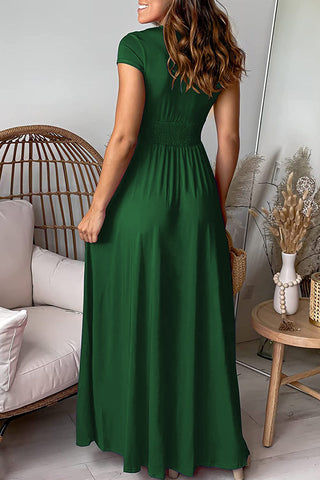 Elegante vestido de noche liso con escote en V y abertura (7 colores) 