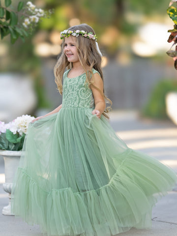 Vestido largo de tul y encaje estilo boho para niña de las flores 