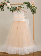 Vestido rosa de corte A, largo hasta el suelo, de tul y organza (010226975) 