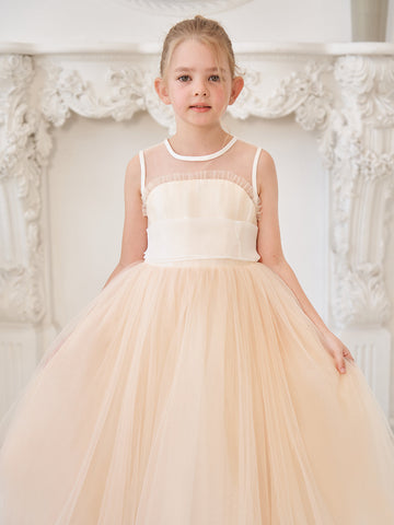 Robe longue rose en tulle organza coupe trapèze (010226975) 