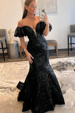 Sparkly Sequin Off the Shoulder Long Prom Dress